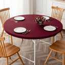 Fitted Tablecloth 2 Pack, Burgundy Tablecloth with Elastic Edged, Waterproof Stain Resistant Table Cover for Outdoor/Indoor Use, Fits Round Tables up to 36" Diameter