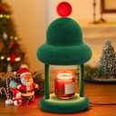 Christmas Candle Warmer Lamp with Timer, Dimmable Wax Warmer Lamp, Flocking Candle Melter Lamp for Jar Candles, Christmas Birthday Gifts for Mom Women (Green)
