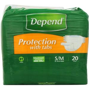 Depend Protection with Tabs, [Small/Medium], Maximum Absorbency, 20-Count Package (2 Pack)