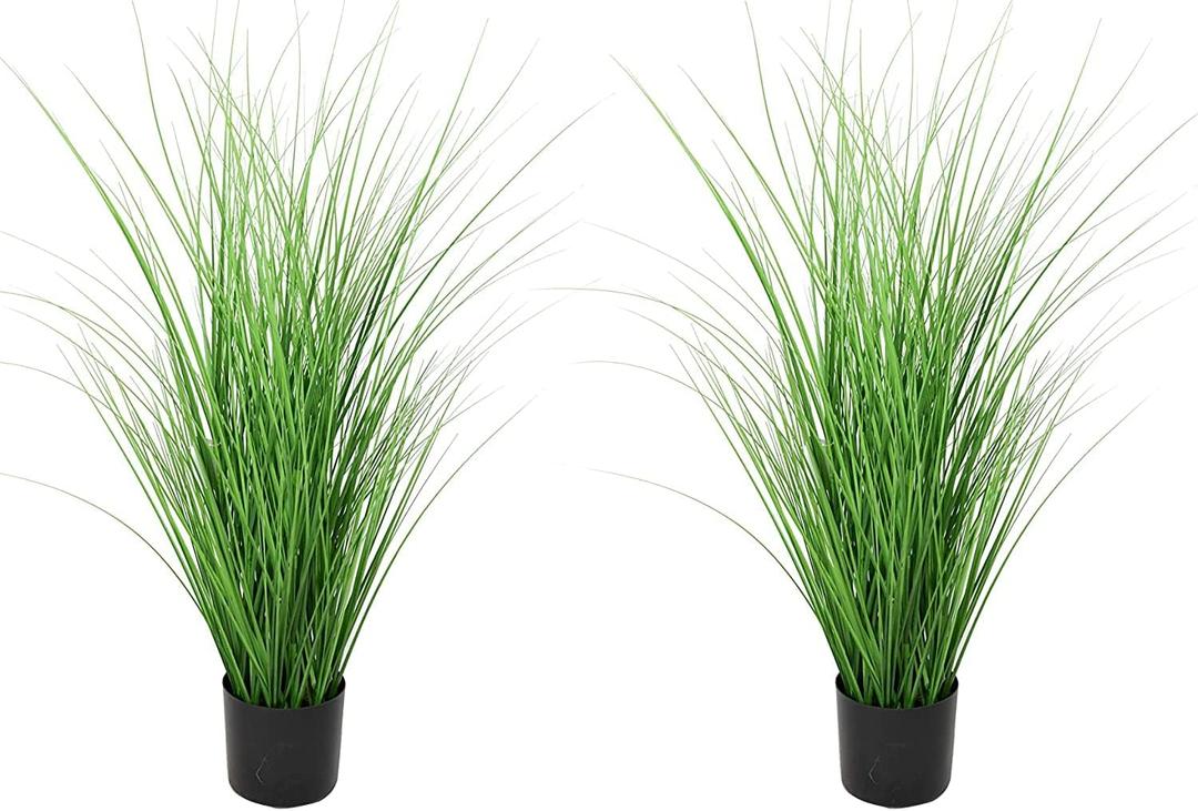 SN Decor Artificial PVC Grass Plants with Black Plastic Planter, 47” Tall – Set of 2 Potted Plant for Home Office Garden Patio Pathway Front Porch Farmhouse Décor