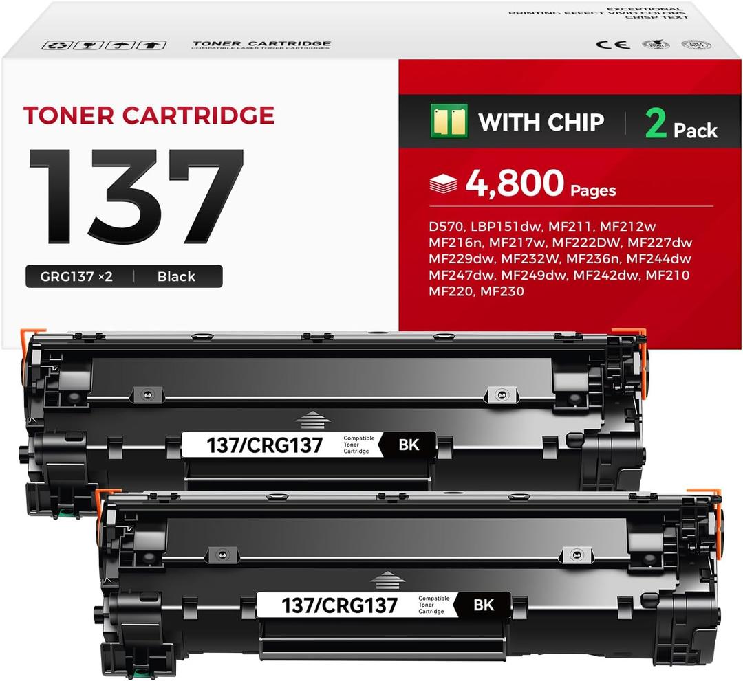 137 Toner Cartridge Black 2-Pack Replacement for Canon 137 CRG-137 for ImageCLASS LBP151dw D570 MF236n MF247dw MF249dw MF232w MF242dw MF244dw MF216n MF227dw MF212w MF210 MF220 MF230 MF240 Printer Ink
