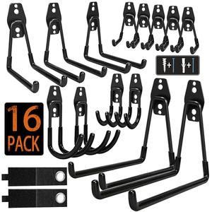 KOFANI Steel Garage Storage Hooks - 16 Pack Anti-Slip Coating, Heavy Duty Wall Mount Hooks for Hanging Bike, Ladder, Garden Tools