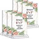 Seencool 5 x 7 Acrylic Sign Holder - Clear Wedding Table Number Holder, Double Sided Picture Frames with Vertical Stand, T Shape Desktop Display Stand for Office, Home, Store, Restaurant