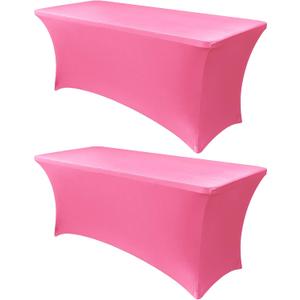 Obstal 6ft Stretch Spandex Table Cover for Standard Folding Tables - Universal Rectangular Fitted Tablecloth Protector for Wedding, Banquet and Party, 72L x 30W x 30H Inches, Dark Pink, 2pc (6 Ft | 2 Pack, Dark Pink)