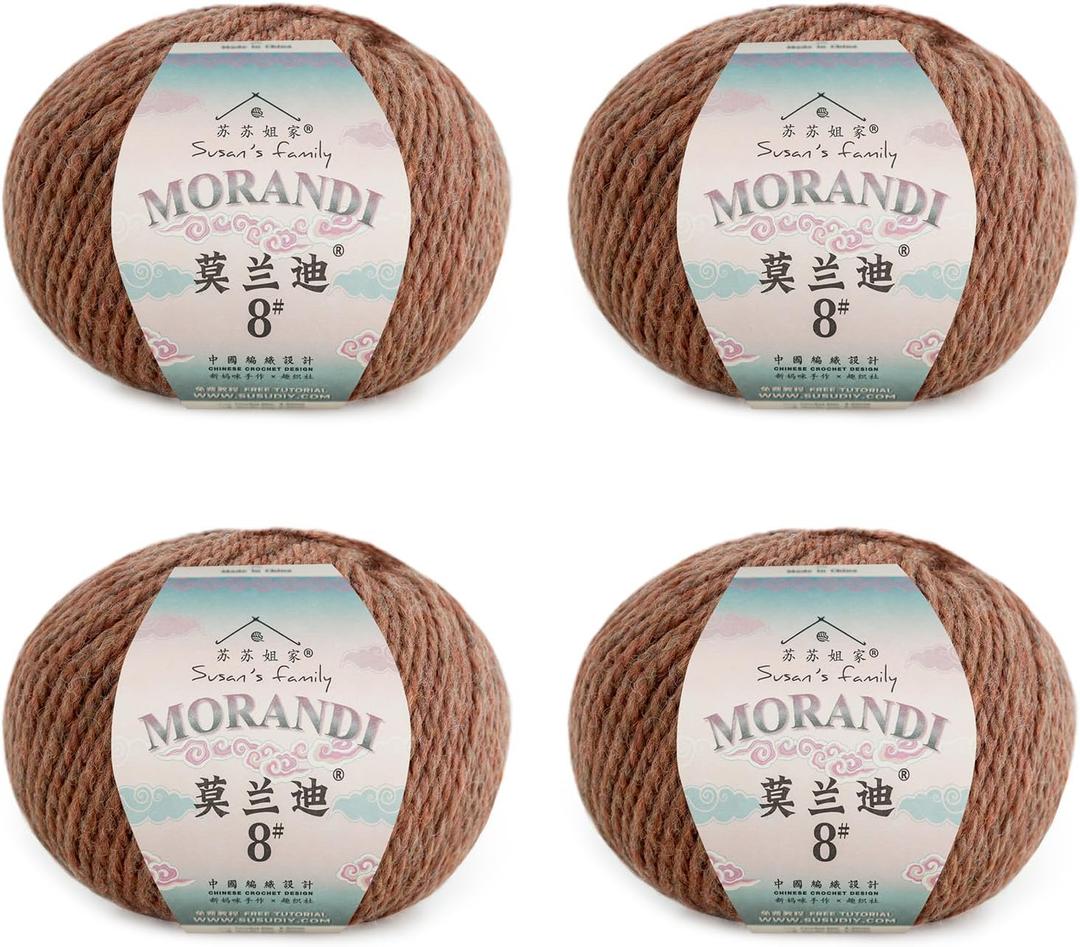 2 x Susans Family Molandi #8 100% Merino Wool Yarn, 3-Ply Luxurious and Soft Yarn for Hand Knitting & Crocheting, 7.05 oz, 328 Yards, Ideal for Scarves, Hats & Blankets (30#Copper Brown)