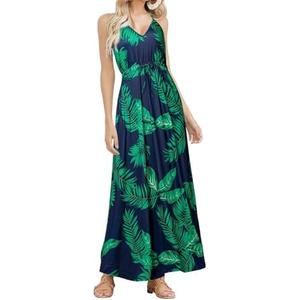 HUSKARY Womens Summer Sleeveless V Neck Spaghetti Strap Pockets Beach Boho Vacation Casual Spring Maxi Dress S