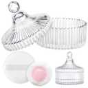 LAKIRA Large Body Powder Puff and Container, 2 Large Powder Puffs, Crystal Powder Container with 3.93" Puff for Baby Women, Dusting Powder Container with Puffs for Women, Bath, Home Use (4″ Pure)