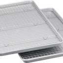 Amazon Basics Ceramic Nonstick Baking Sheets & Cooling Rack Set, Dishwasher Safe, Oven Safe, Half Sheet Size, Gray, 2-Pack