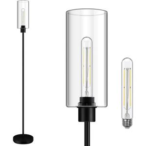 BoostArea Floor Lamp With Glass Lampshade, 4W Bulb Included - Modern Standing Pole Lamp for Living Room, Bedroom, Office, Kids Room, Reading (Black)