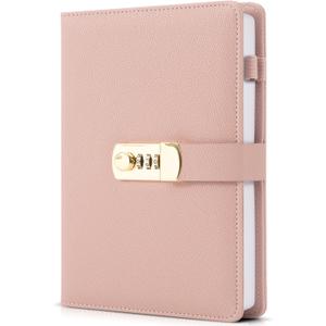 Aesthetic Diary with Lock  Beautiful Leather Journal with Easy to Change Code Lock & Refillable Pages  Quality Planner for Women with Bookmark & Pen Holder to Securely Protect Thoughts & Memories (Pink)