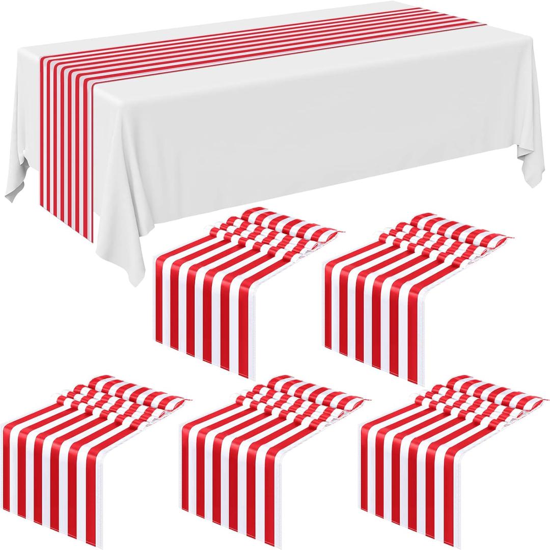 6 Pieces Striped Table Runner Red White Wedding Polyester Carnival Table Decor Circus Design Tablecloth Elegant Decor Indoor Events Family Farmhouse Dinner Banquet Parties Celebrations(12 x 108 Inch)