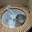 Farmhouse Chandelier Light Fixture, 5-Light Rattan Boho Chandeliers for Dining Room, Hand Woven Pendant Light with Linen Shade, Rustic Hanging Lighting for Kitchen Island, Bedroom (Bulb Not Included)
