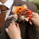 Ling's moment Pocket Boutonniere Single, Boutonniere for Men Groom for Wedding, Prom, Homecoming, Anniversary, Graduation, etc.Fall Orange Terracotta, 6" W x 5" H