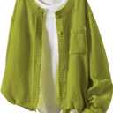 Women's Drop Shoulder Long Sleeve Cardigan Sweater Button Up Pocket Front Cardigans Lightweight Knit Tops Green X-Large