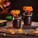 100 Pcs Halloween Swizzle Sticks Plastic Coffee and Cocktail Stirrers Halloween Drink Stirrers Reusable Cocktail Sticks for Thanksgiving Fall Party Tea Coffee Bar decoration(Pumpkin)