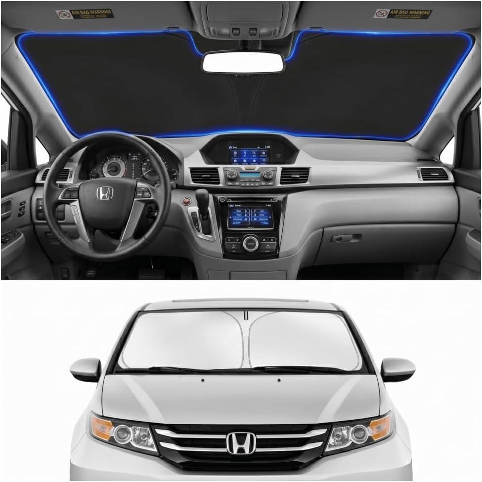 Custom Fit Windshield Sun Shade for Honda Odyssey 2011-2017 | Custom Fit Windshield Cover, Blocks UV Rays, Double-Layer Heat Shield, Durable Frame, Easy Fold & Storage