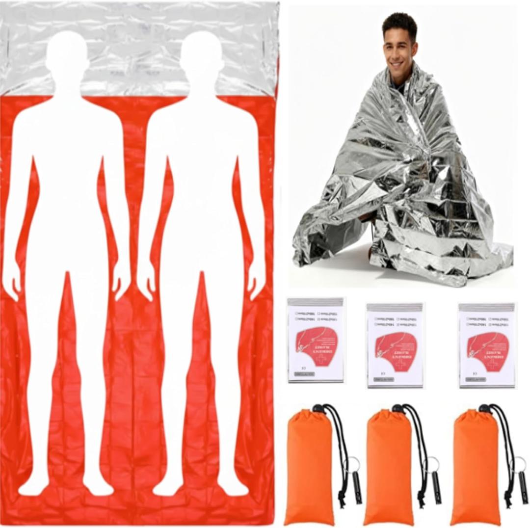 6 Pack 82.7" x 49.2" Emergency Sleeping Bag Emergency Thermal Blanket for Maximum Warmth & Security Survival Bivvy Sack Blanket with Whistle Bags for Outdoor Camping Hiking (Orange)