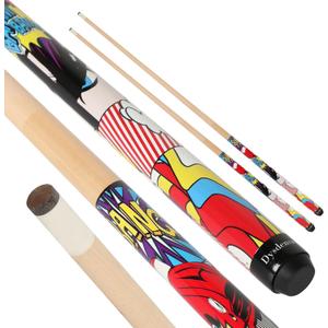 Dysdensa Kids Short Pool Cue Set of 2, Canadian Maple Wood,with UV-Printed Fun Designs and Leather Tip (42'')