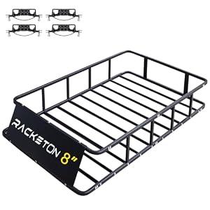 Racketon 64”x39”x8” Roof Cargo Rack for SUV Car Trucks, Heavy Duty Cargo Basket Anti-Rust Top Luggage Rack