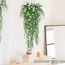 RECUTMS Artificial Hanging Plants Fake Hanging Plant Faux Eucalyptus Leaf Greenery Vine Outdoor UV Resistant Plastic Plants Home Garden Wedding Party Indoor Outdoor Decorations(White)
