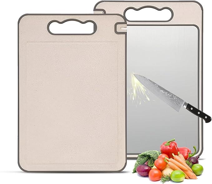 4 in 1 Stainless Steel Cutting Board Strong14"x10" Double Sided Chopping Scratch-resist Dishwasher Safe Vegetable Meat Hygienic Food-Grade Home Kitchen Garlic Grater Knife sharpener Christmas Gift