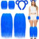 Halloween Bear Costume Bear Headbands Feather Boas Faux Fur Leg Warmers Skirts Tail Tutu Skirt Animal Cosplay Outfit (3, Blue Style 3)