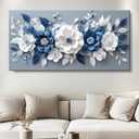 Large Flower canvas wall art Mural Blue and White Flower Abstract Decorative Painting Modern Nordic Plants Flower Poster Printing Living Room Dining Room Bedroom Office Corridor Home Decoration, 20x40 inches