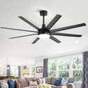 65 Inch Ceiling Fans with Lights and Remote, 8-Blade, Reversible DC Motor, 6-Speed, Timer, Industrial Large Ceiling Fans with Led Light Chandelier for Bedroom Living Room Office, Black
