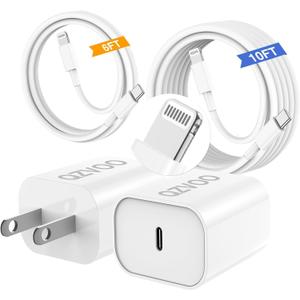 (6ft+10ft) iPhone Charger Fast Charging for iPhone 14 13 12 Fast Charger,20W USB C Wall Charger with Type C to Lightning Cord for i Phone 13/14/12 Pro Max Plus/11,iPad-2Pack
