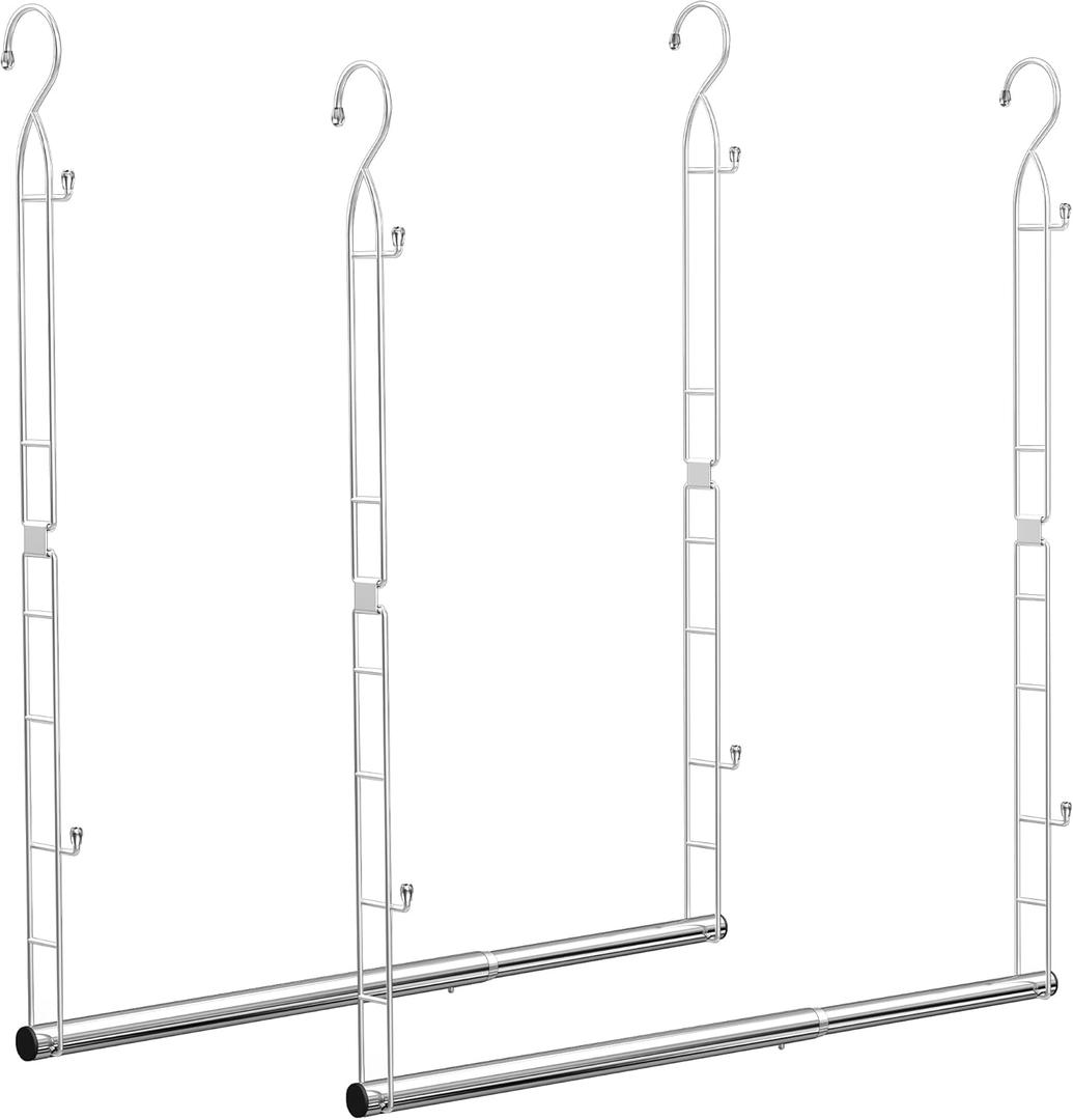Upgraded Closet Hanging Rod, Long Version Width and Height Adjustable Closet Extender Hanging Rod, SpaceSaving Closet Hanging Organizer, Stainless Steel Double Closet Rod (2 Pack SilverL)