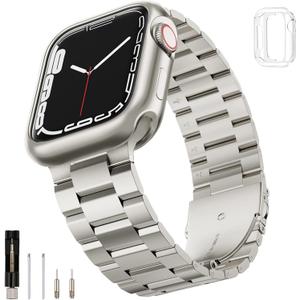 SUNFWR Compatible with Apple Watch Band 46mm for Men Women, Stainless Steel Metal iWatch Band for Apple Watch Series 10(Starlight, 46mm10 Series)