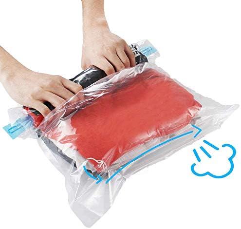 10Pack Travel Space Saver Bags (4 x S, 3 x L, 3 xL), Reusable KFYM Vacuum Travel Storage Bag, Saves 75% of Storage Space, Roll-Up Compression, No Need For Vacuum Machine Or Pump
