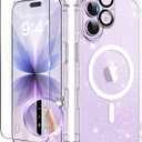 BERFY for iPhone 17 Case for Women, Clear Glitter Shockproof Protective Case, Anti-Yellowing, with Screen Protector & Camera Lens Protector 6.3", Magnetic Sparkle Clear