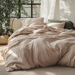 Bedsure Linen Duvet Cover Queen Size - Linen Cotton Blend Bedding Set, Soft & Cozy, 3 Pieces, 1 Duvet Cover 90x90 Inches and 2 Pillowcases, Taupe Color Cooling Bedding, Comforter Sold Separately (00 - Warm Tan (No Comforter))