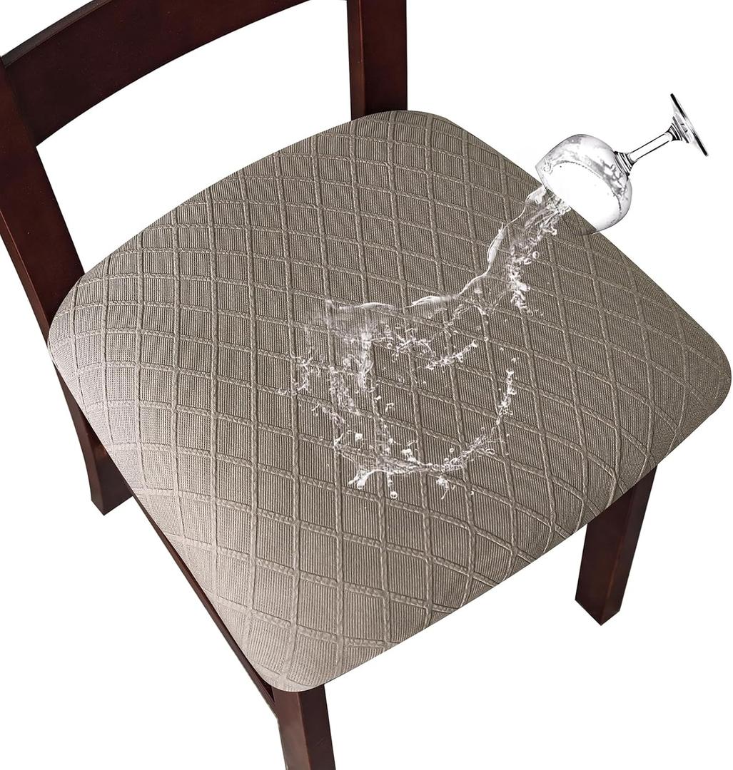 Genina Waterproof Seat Covers for Dining Room Chairs Covers Dining Chair Cover Kitchen Chair Covers (Taupe, 6 Pcs)