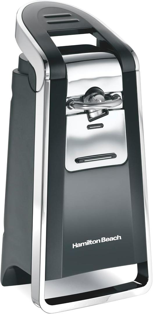 Hamilton Beach Smooth Touch Electric Automatic Can Opener with Easy Push Down Lever, Eliminates Sharp Edges, Opens All StandardSize and PopTop Cans, Extra Tall, Black and Chrome (76606AG)