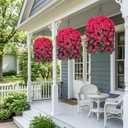Artificial Geraniums Faux Hanging Plants Flowers Basket for Outdoors, Fake Silk Geraniums Vines in Planter UV Resistant Look Real Spring Summer Outdoor Decorations for Outside Yard Patio, Hotpink