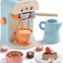 Tiny Land Kids Coffee Maker Wooden Kitchen Toys - 17Pcs Toy Coffee Maker Playset - Wooden Play Toys, Play Kitchen Accessories for Girls & Boys