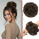 FESHFEN Large Messy Bun Hair Piece - Wavy Synthetic Chignon Scrunchies Elastic Ponytail Hair Extensions Thick Hairpieces for Women, Golden Brown 1.94oz