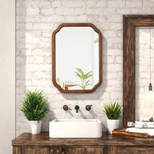 Farmhouse Small Bathroom Mirrors for Wall Decor 17 X 24 Inch, Wood Frame Arched Corner Rectangle Rustic Decorative Wall Mirror for Living Room Entryway, Horizontal or Vertical Hanging