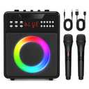 Karaoke Machine for Adults, Portable Karaoke Machine with 2 Wireless Microphones, Portable Speaker with LED Lights Supports USB, Aux in, TF Card for Party and Outdoor Event