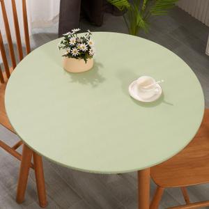 Round Plastic Table Cloth, with Soft Flannel Backing, 100% Waterproof Round Vinyl Tablecloth with Elastic, Indoor/Outdoor Picnic Tablecloths. (Light Green, Fits 40" - 44" Round Tables)
