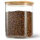 D2scrma 122oz Airtight Glass Square Storage Canister with Bamboo Lid Set of 1 (3600ml) Gallon Glass Jars Large Kitchen Canister for Sugar, Flour, Cookies and Coffee beans (‎with Black Lable)