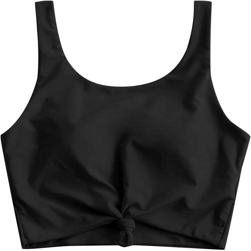 ZAFUL Women's Front Knot Bikini Tops Crop Tankini Top Scoop Neck Padded Bathing Suit Tops (Large)