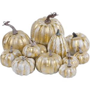 winemana 12 Pcs Thanksgiving Pumpkin Decorations, Assorted Sizes Artificial Foam Golden Pumpkins Fall Autumn Decor for Harvest Table Home Indoor Outdoor