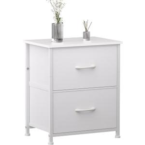 Nightstand with Drawer, 2 Drawers Dresser for Bedroom, Small Night Stand and Dressers Sets with 2 Fabric Drawers, Mini Dressers for Entryway, End Table with Drawer for Living Room, White