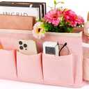 Lilithye Bedside Organizer with Fixed Straps and Water Bottle Holder for Home, College, Dorm, Bunk, Hospital, Crib, Bed Rails - Pink