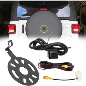 Dasbecan Backup Camera Compatible with 2007-2018 Jeep Wrangler JK Spare Tire Mount Rear View Reverse Camera, Adjustable Bracket, Removable Guidelines with OEM Monitor Adapter Heavy-Duty Metal Housing