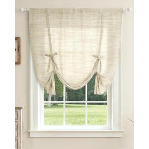 LazBlinds Tie Up Curtains, Linen Privacy Thermal Insulated Balloon Roman Shade Bathroom Window Curtain, Adjustable Rod Pocket Drape for Kitchen, Living Room, Bedroom (25" W x 47" L, Natural)
