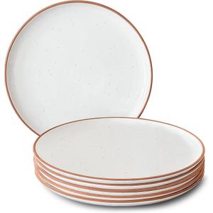 Mora Ceramic Dinner Plates Set of 6, 10 inch Dish Set - Microwave, Oven, and Dishwasher Safe, Scratch Resistant, Modern Rustic Dinnerware- Kitchen Porcelain Serving Dishes - Vanilla White